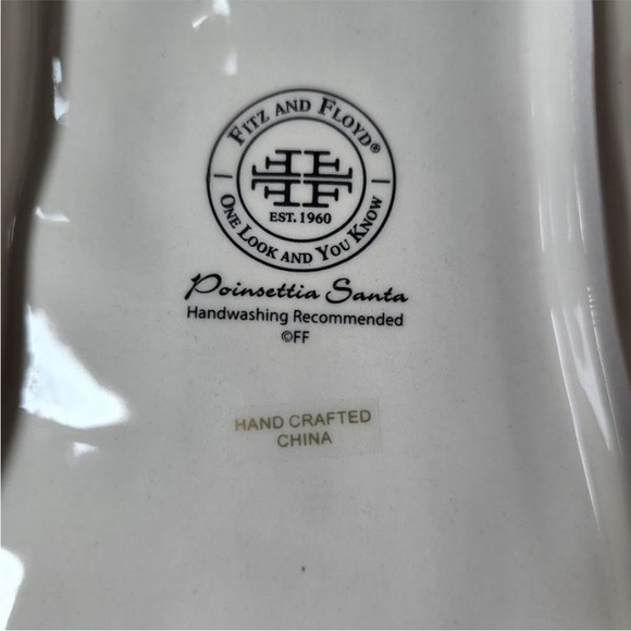 NWT Fitz and Floyd Poinsettia Santa hand painted elongated tray - Picture 5 of 5